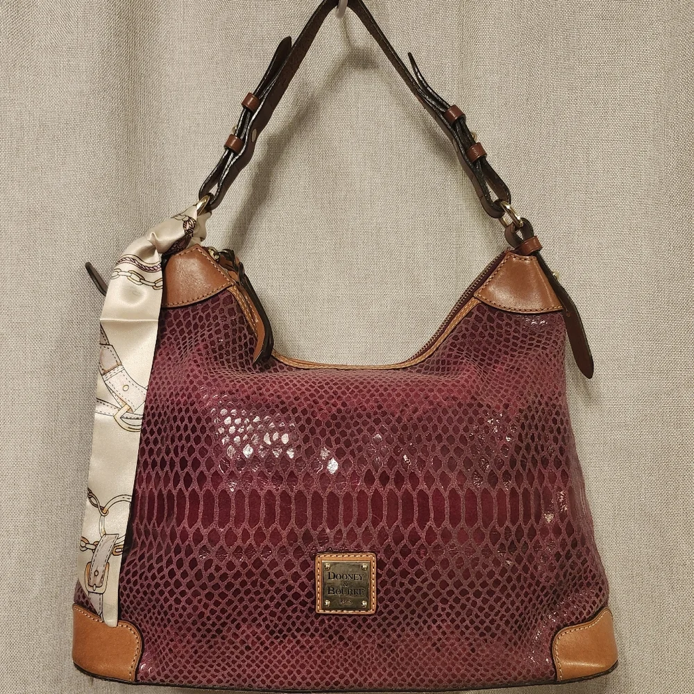 Dooney And Bourke Bordeaux, Snakeskin Embossed Leather Hobo Bag-  GUC 14×13 - Picture 13 of 16